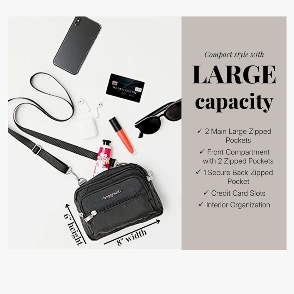Baggallini triple zipper convertible crossbody bag fanny pack black - Picture 9 of 9